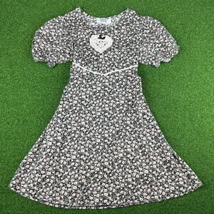 Vintage 90s Venice Blvd. Floral Crochet Heart Detail Girls Midi Dress Sz 10